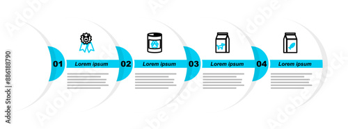 Set line Bag of food for cat, dog, Canned and Dog award symbol icon. Vector