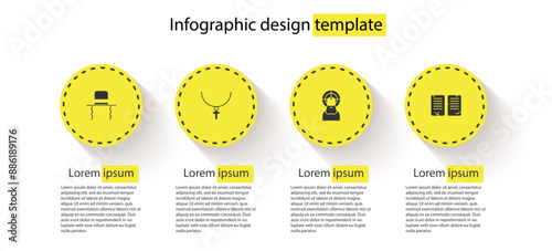 Set Orthodox jewish hat with sidelocks, Christian cross on chain, Jesus and The commandments. Business infographic template. Vector