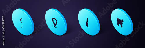Set Isometric Tooth whitening, Painkiller tablet, Dental clinic location and floss icon. Vector
