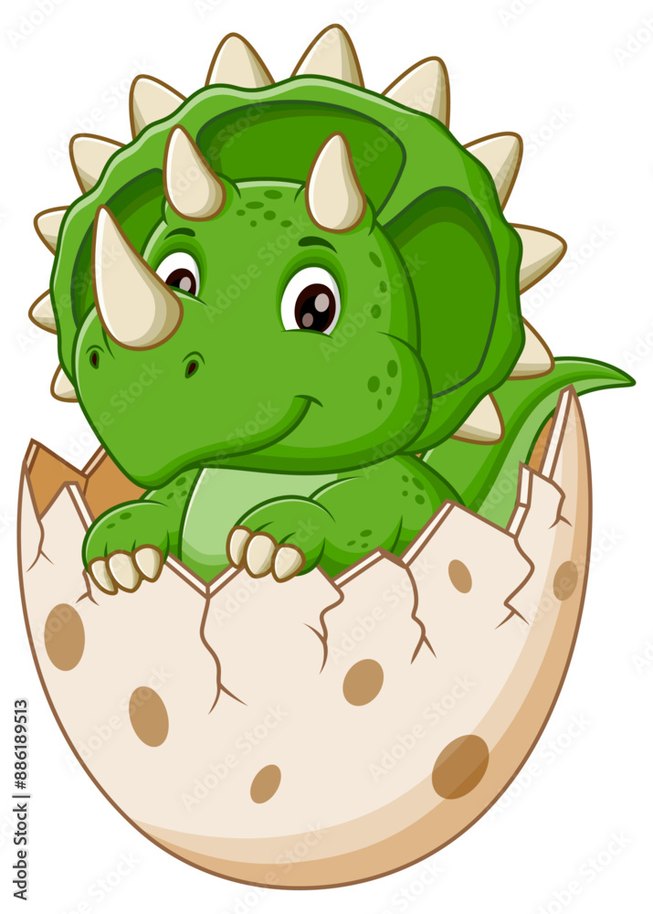 Cartoon Baby Triceratops Hatching From Egg. Animal Nature Icon Concept Isolated Premium Vector. Vector Illustration Cartoon Baby Triceratops Hatching From Egg. Animal Nature Icon Concept Isolated Premium Vector. Vector Illustration