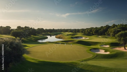 Sunny skies over the lush green golf cours