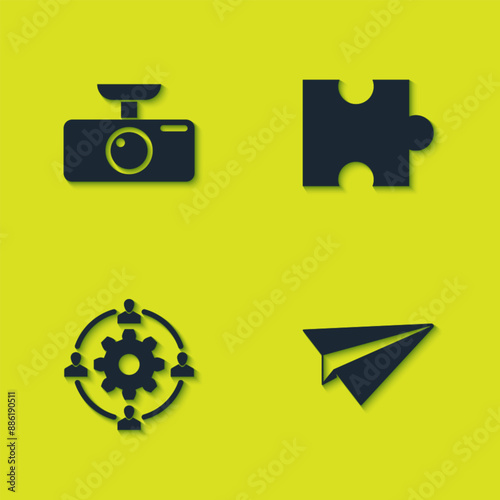 Set Car DVR, Paper plane, Outsourcing concept and Piece of puzzle icon. Vector