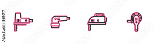 Set line Electric jigsaw, , sander and Angle grinder icon. Vector