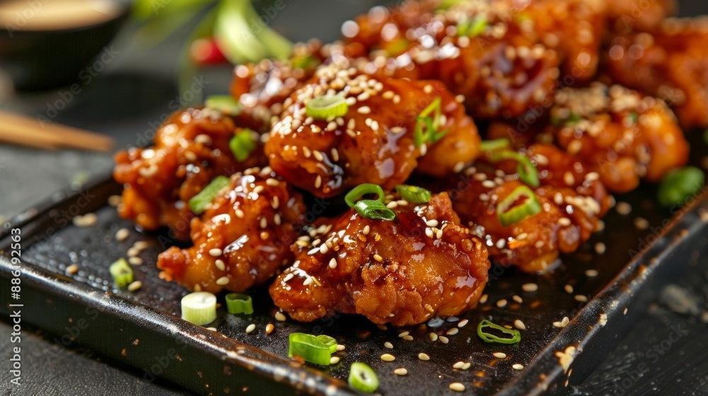 The national cuisine of Japan. Fried chicken with canned vegetables, oyster sauce and sesame oil. The national cuisine of Japan. Fried chicken with canned vegetables, oyster sauce and sesame oil.