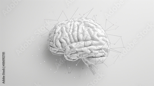 Abstract white brain with interconnected network connections on a light background..