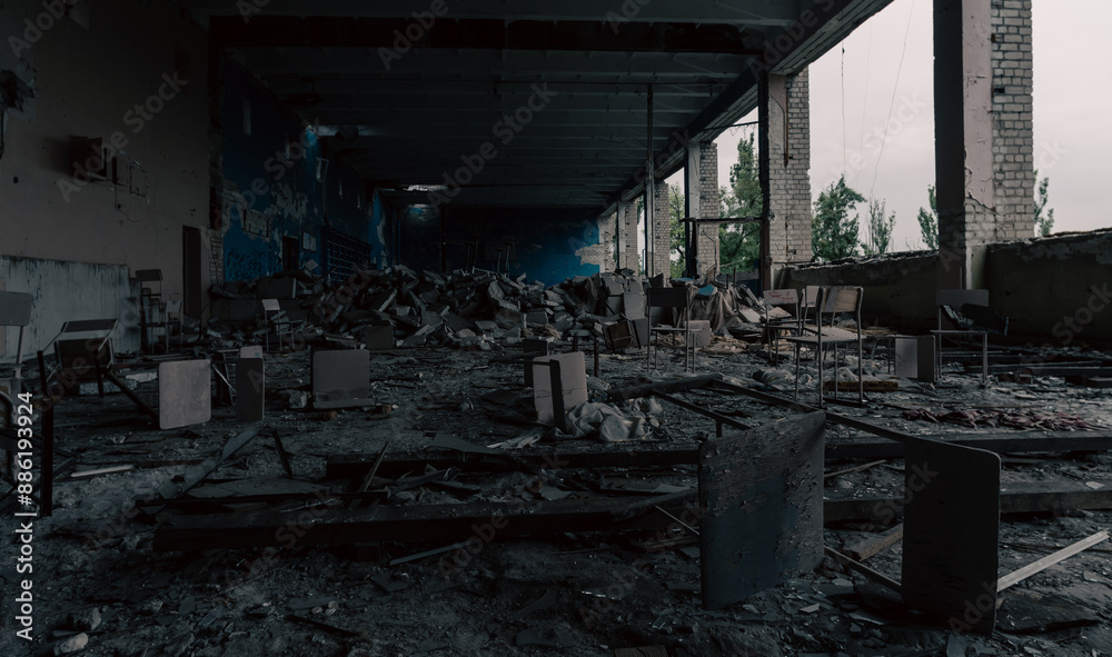 destroyed school in a city lost in the war in Ukraine destroyed school in a city lost in the war in Ukraine