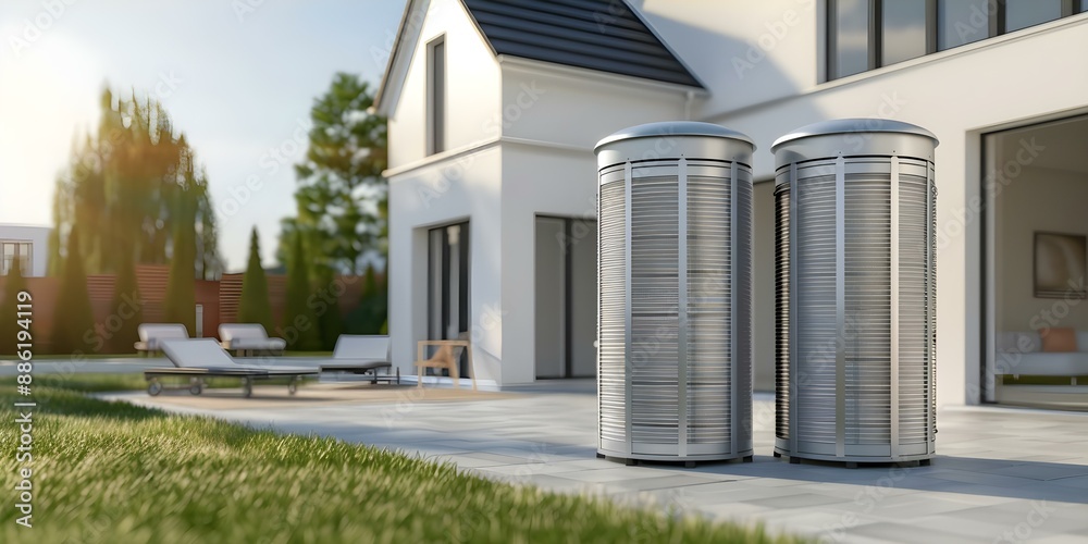 Fototapeta premium Implementing Ground-Source Heat Pump in a Residential Building for Efficient Heating and Cooling. Concept Geothermal Energy, Green Technology, HVAC Systems, Energy Efficiency, Residential Buildings