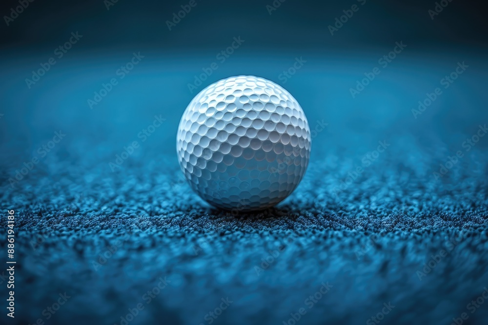 Closeup of a golf ball on a blue turf mat Closeup of a golf ball on a blue turf mat