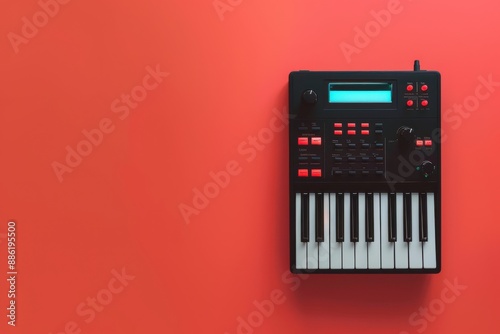 Black Synthesizer Keyboard on a Red Background