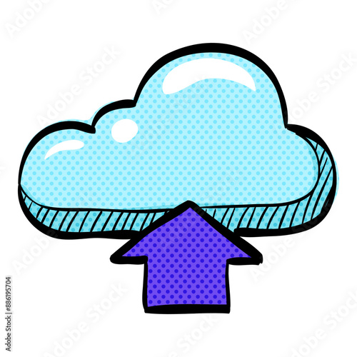 Cloud upload halftone icon hand drawn color vector illustration