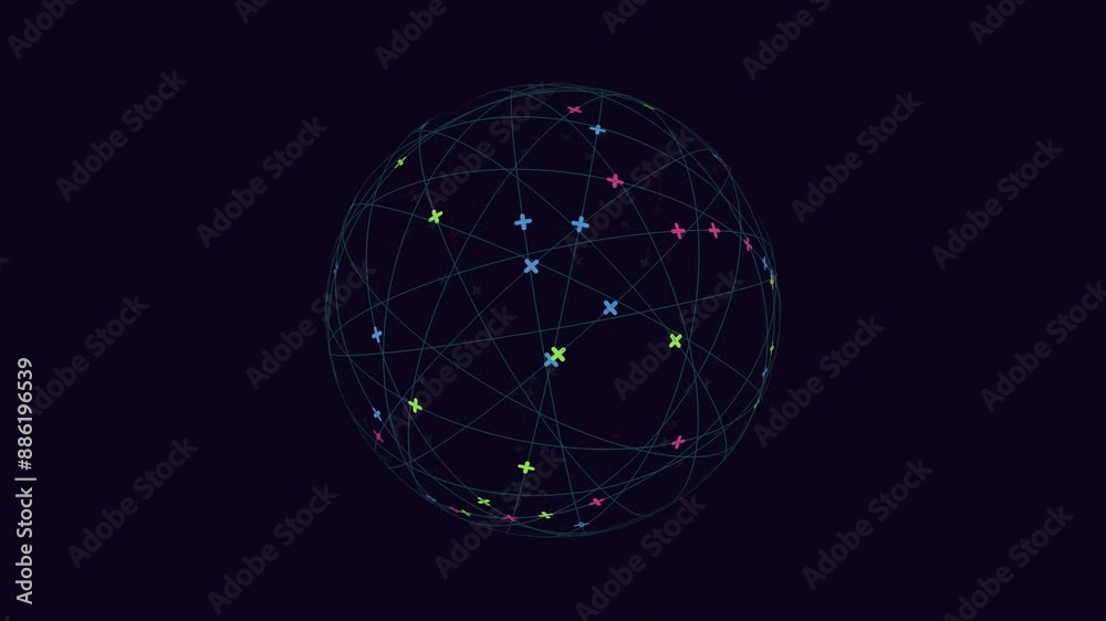 A visual depiction of a complex network, with interconnected lines forming a circular shape. Scattered dots represent nodes within the network