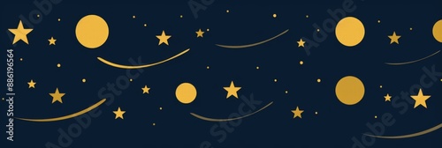 Wallpaper Mural A banner with a dark blue background features a pattern of golden stars and planets Torontodigital.ca