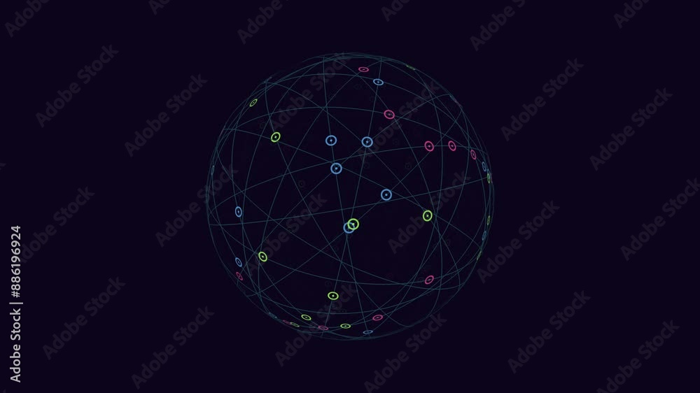 A visual depiction of a complex network, with points connected by colored lines indicating the strength of the connections
