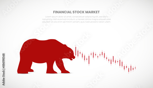 Bear or bearish market trend in crypto currency or stocks. Trade exchange, red down arrows graph. Stock market price chart. Global economy crash or boom. Vector