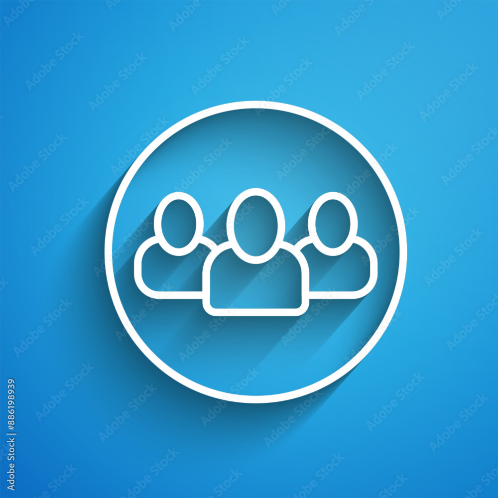 White line Project team base icon isolated on blue background. Business analysis and planning, consulting, team work, project management. Long shadow. Vector White line Project team base icon isolated on blue background. Business analysis and planning, consulting, team work, project management. Long shadow. Vector