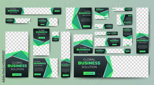 Set of business web banners template design with image space. vector	