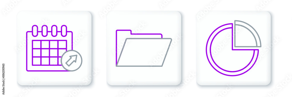 Set line Pie chart infographic, Calendar and Document folder icon. Vector Set line Pie chart infographic, Calendar and Document folder icon. Vector