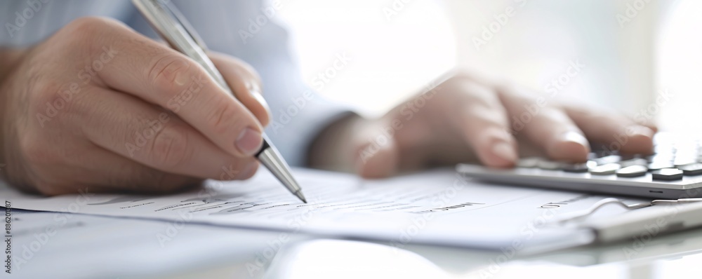 A close-up image of a financial advisor and a client discussing tax documents, with the advisor pointing out key points and copyspace for text. A close-up image of a financial advisor and a client discussing tax documents, with the advisor pointing out key points and copyspace for text.
