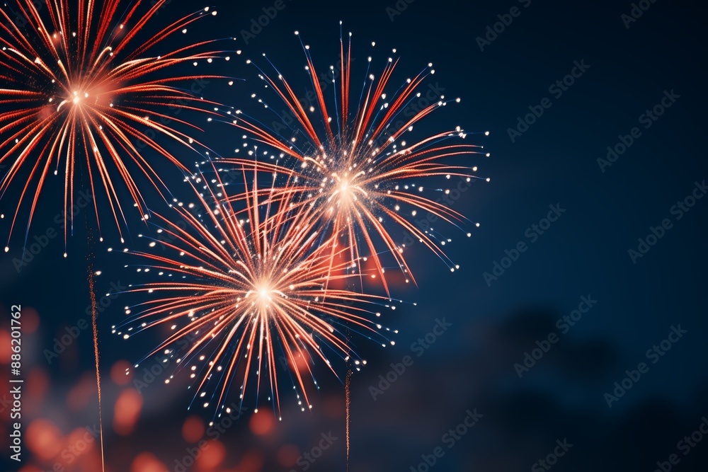 Fototapeta premium Dazzling fireworks creating a magnificent spectacle against the backdrop of a deep blue sky