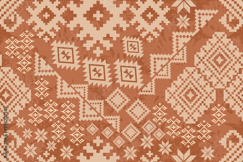patchwork floral pattern with ikat navajo style and hand made motifs. damask style pattern for textil and decoration