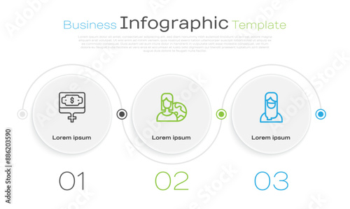 Set line Money growth woman, Women from different countries and Muslim in hijab. Business infographic template. Vector