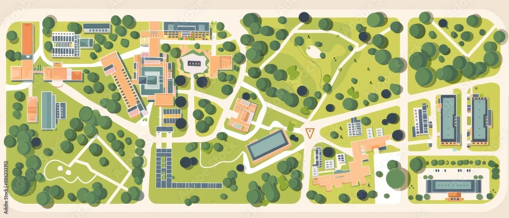 Fototapeta premium A map of a park with a large green area and a white building