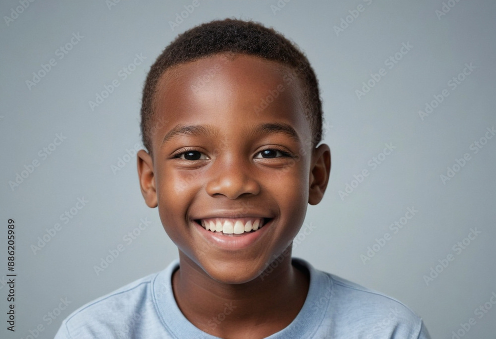 Portrait view of a regular happy smiling Gabon boy, ultra realistic, candid, social media, avatar image, plain solid background Portrait view of a regular happy smiling Gabon boy, ultra realistic, candid, social media, avatar image, plain solid background