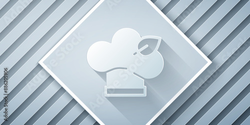 Paper cut Vegan food diet icon isolated on grey background. Organic, bio, eco symbol. Vegan, no meat, lactose free, healthy, fresh and nonviolent food. Paper art style. Vector