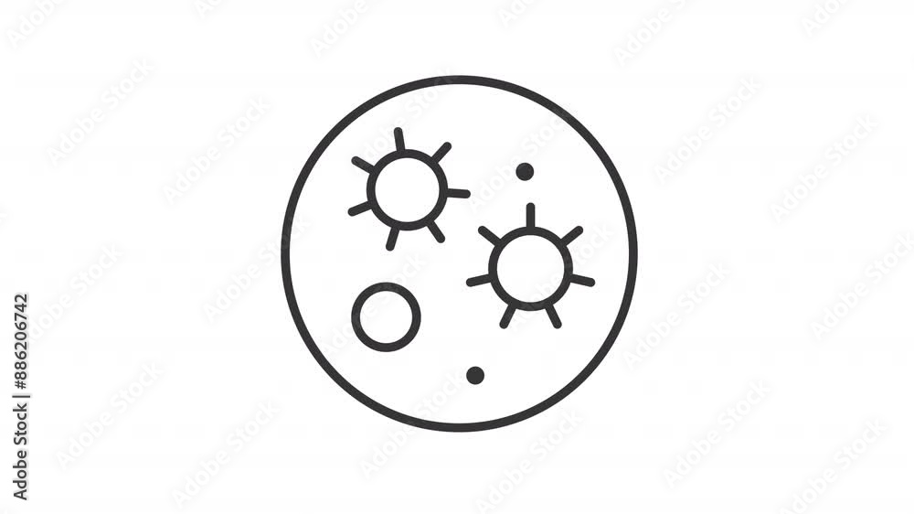 Animated petri dish icon. Microorganisms line animation. Mold spores. Microbiology study and research. Black illustration on white background. HD video with alpha channel. Motion graphic Animated petri dish icon. Microorganisms line animation. Mold spores. Microbiology study and research. Black illustration on white background. HD video with alpha channel. Motion graphic