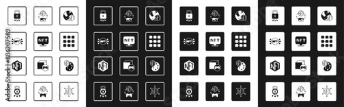 Set NFT Digital crypto art, Cyber security, blockchain technology, and icon. Vector