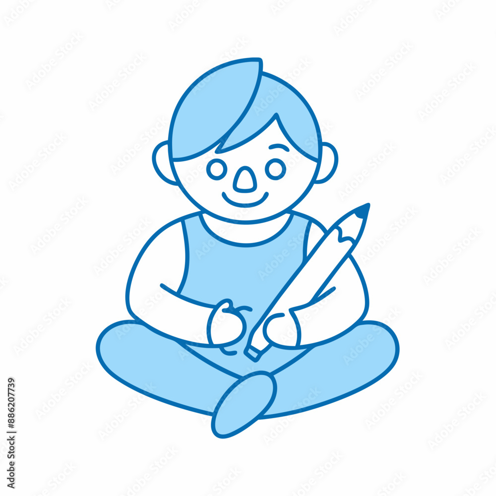 An outline-only illustration of a child sitting with a pen in one hand, ready to draw or write. An outline-only illustration of a child sitting with a pen in one hand, ready to draw or write.