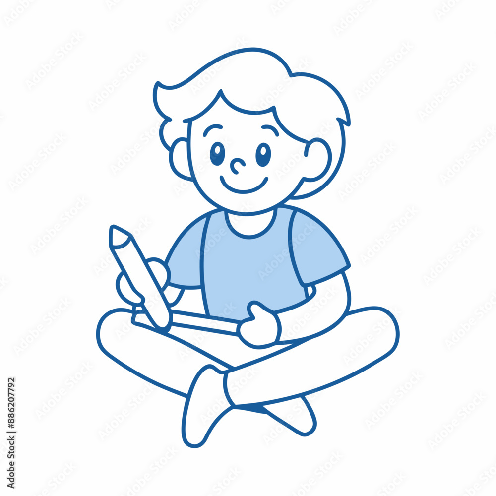 An outline-only illustration of a child sitting with a pen in one hand, ready to draw or write. An outline-only illustration of a child sitting with a pen in one hand, ready to draw or write.