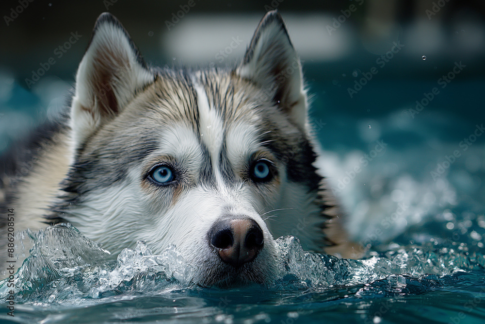 Siberian Husky swimming