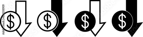 cost reduction vector icon. dollar decrease vector icon.
