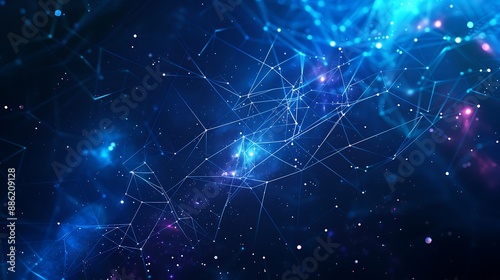 Wireframe background with a blue plexus effect, featuring sharp, geometric shapes and a dark, starry night sky. Simple, minimalist, and colorful.