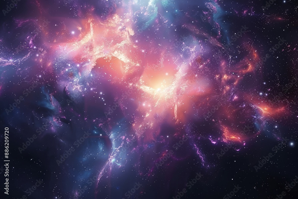 Obraz premium Vibrant Cosmic Background with Stars and Galaxies in a Vast Universe