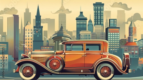 Vintage Automobile in a Cityscape photo