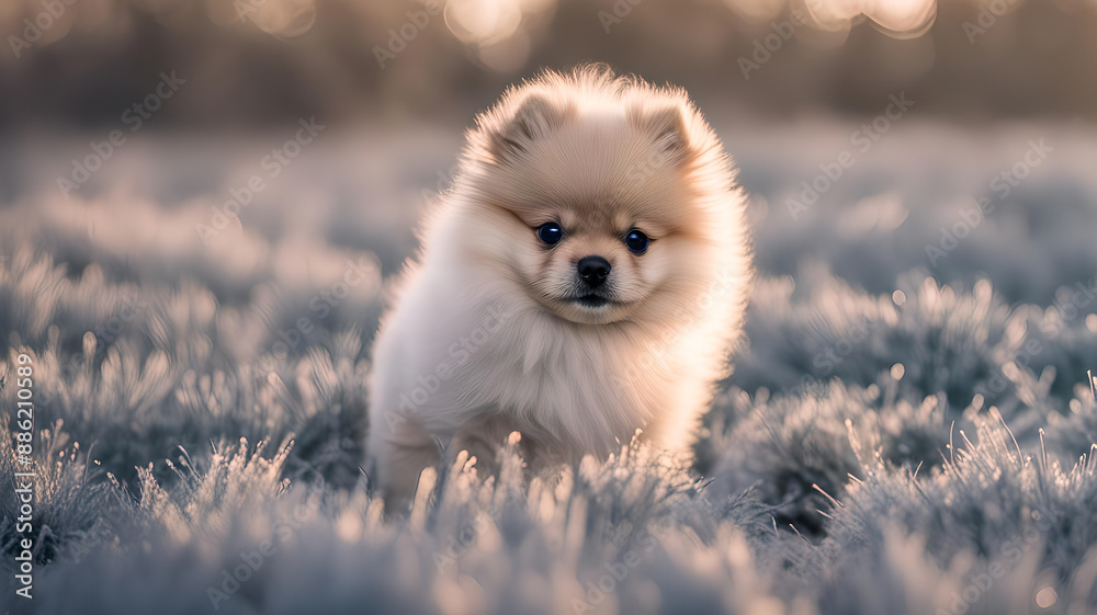 pomeranian puppy walk in the grass pomeranian puppy walk in the grass