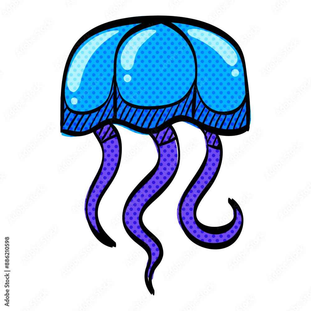 Fototapeta premium Jellyfish halftone icon hand drawn color vector illustration