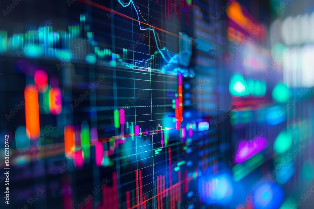Business Charts and Graphs on a Computer Screen Showing Market Analysis Business Charts and Graphs on a Computer Screen Showing Market Analysis
