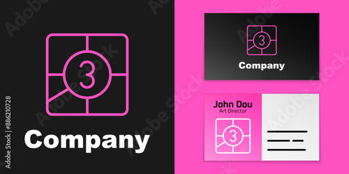 Pink line Old film movie countdown frame icon isolated on black background. Vintage retro cinema timer count. Logo design template element. Vector