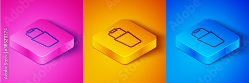 Isometric line Sauna bucket icon isolated on pink and orange, blue background. Square button. Vector