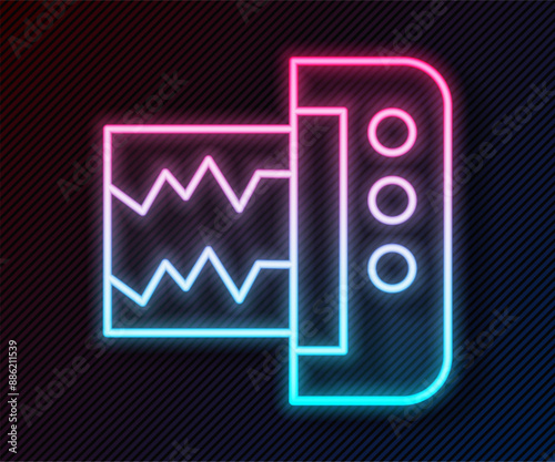 Glowing neon line Seismograph icon isolated on black background. Earthquake analog seismograph. Vector