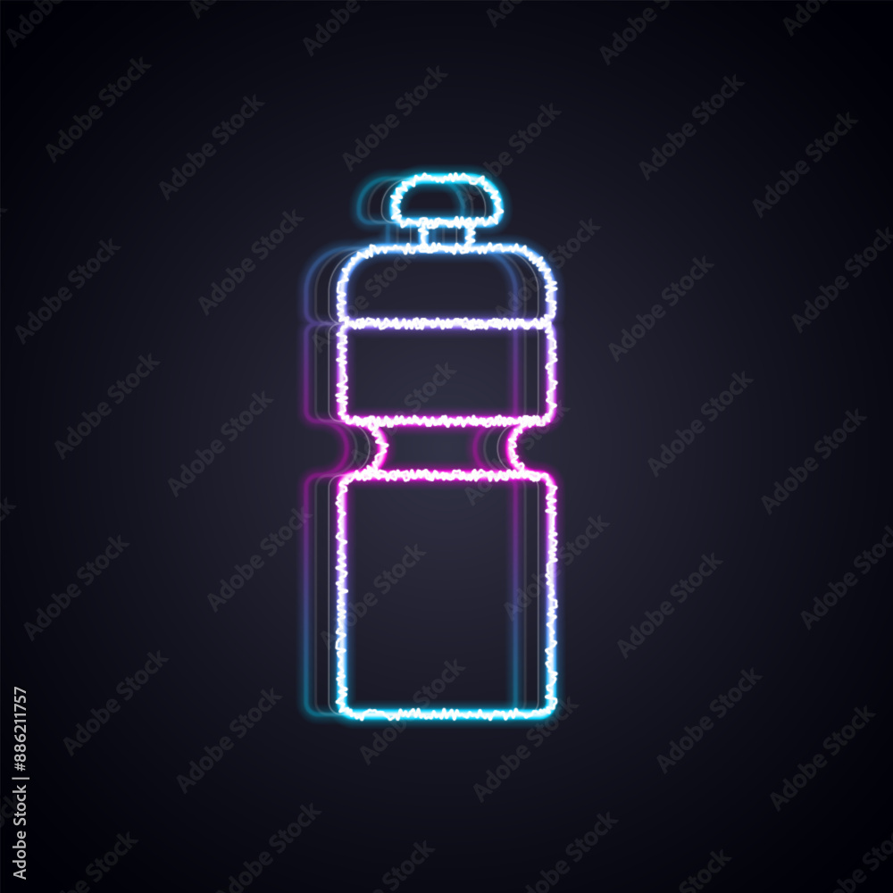 Glowing neon line Fitness shaker icon isolated on black background. Sports shaker bottle with lid for water and protein cocktails. Vector Glowing neon line Fitness shaker icon isolated on black background. Sports shaker bottle with lid for water and protein cocktails. Vector