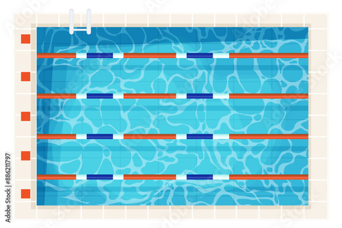 Swimming pool sport professional top view with clean blue water isolated on white background