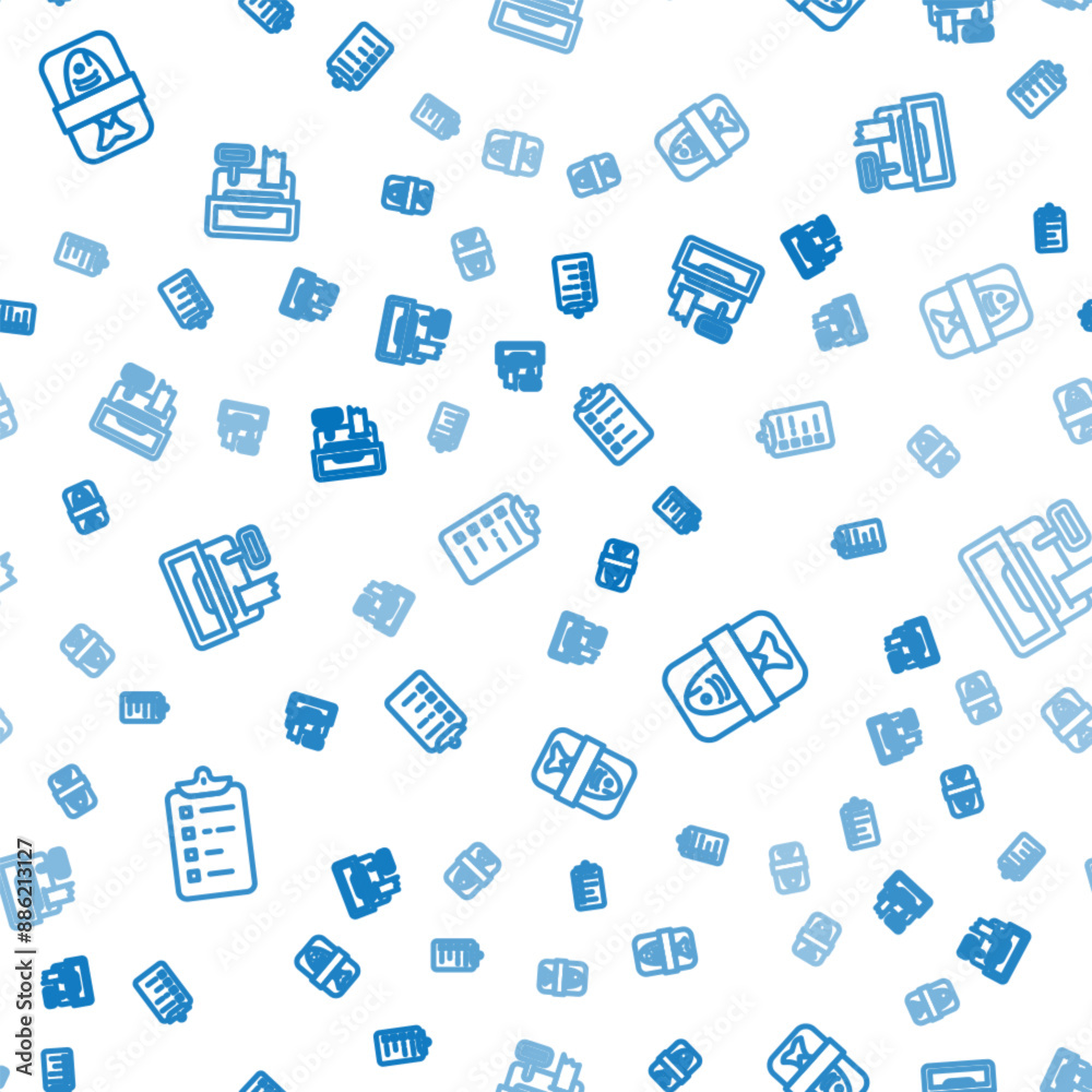 Set line Shopping list, Fish plastic tray container and Cash register machine on seamless pattern. Vector Set line Shopping list, Fish plastic tray container and Cash register machine on seamless pattern. Vector