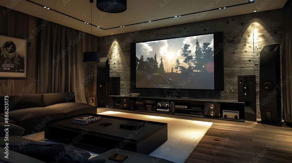 Modern Home Theater Room with a Large Screen Illustration Modern Home Theater Room with a Large Screen Illustration