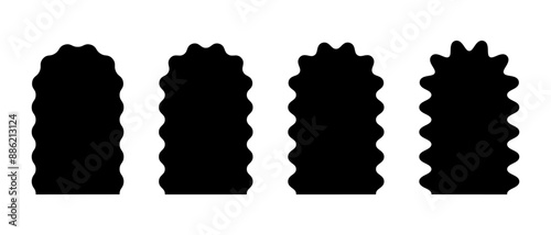 Set of arch shapes with wavy borders. Wiggly archway forms. Windows or mirrors, portals or doors, empty text boxes isolated on white background. Vector graphic illustration.
