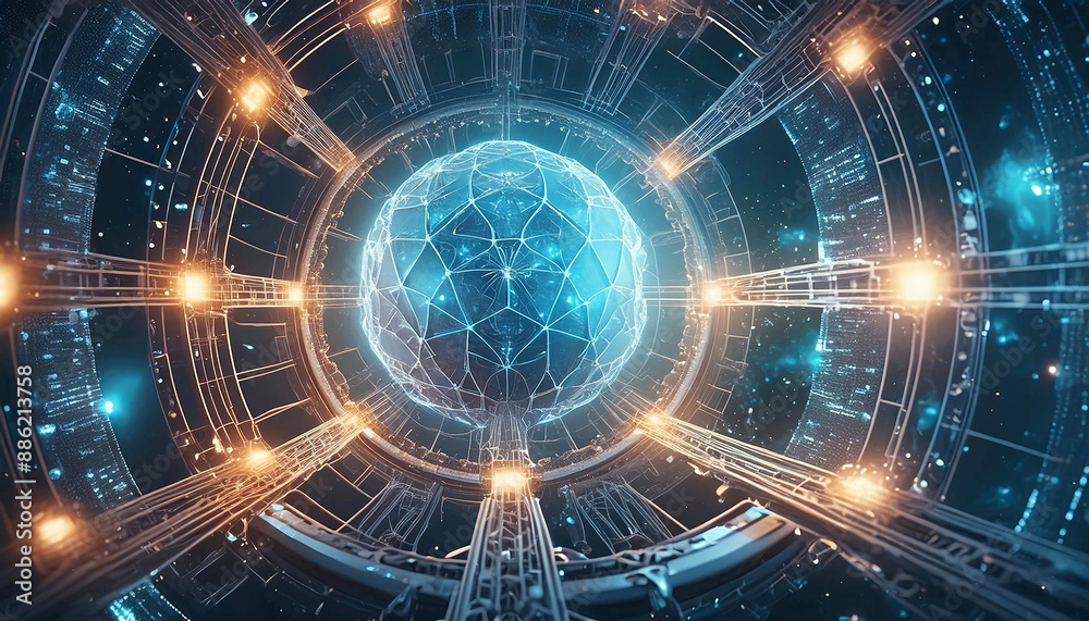 Obraz premium Internal workings of the internet, abstract, cinematic, 4k technology background image
