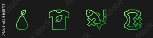 Set line No fish, Pear, Vegan shirt and leather. Gradient color icons. Vector